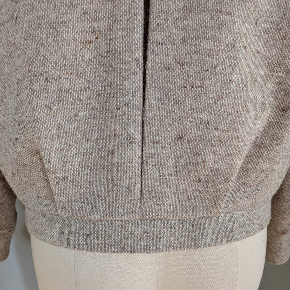 Vintage Wool Blazer Jacket 14 Tan Beige Tweed Double Breasted 80S Uk Cropped - Picture 10 of 15